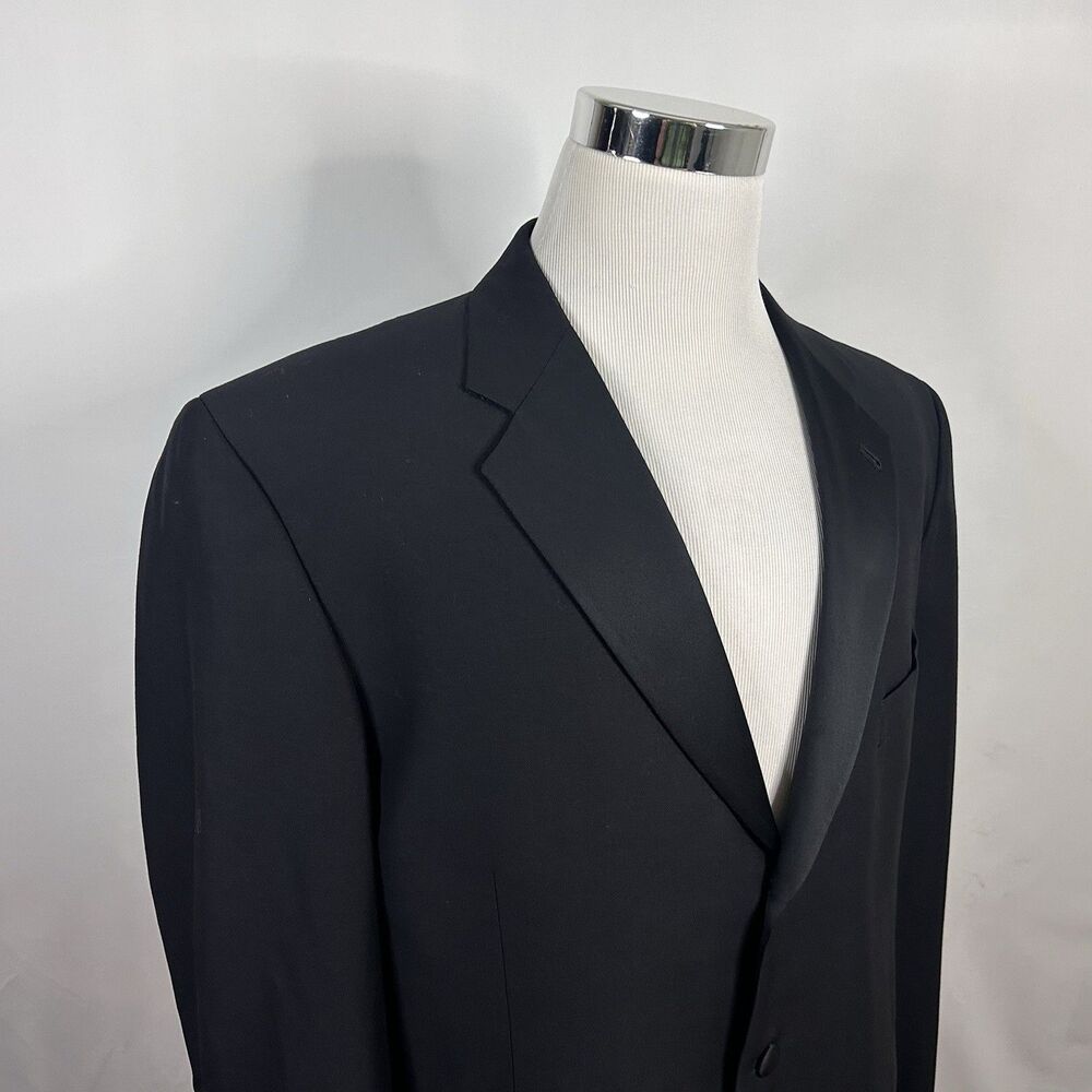 Joseph Abboud 44L Tuxedo Jacket 100% Wool All Black Three Button Fully Lined